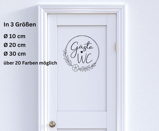 Aufkleber Gäste WC Bad Sticker Blumenkranz mit Schriftzug Herzchen Zimmertür Dekoration Türaufkleber Vinyl