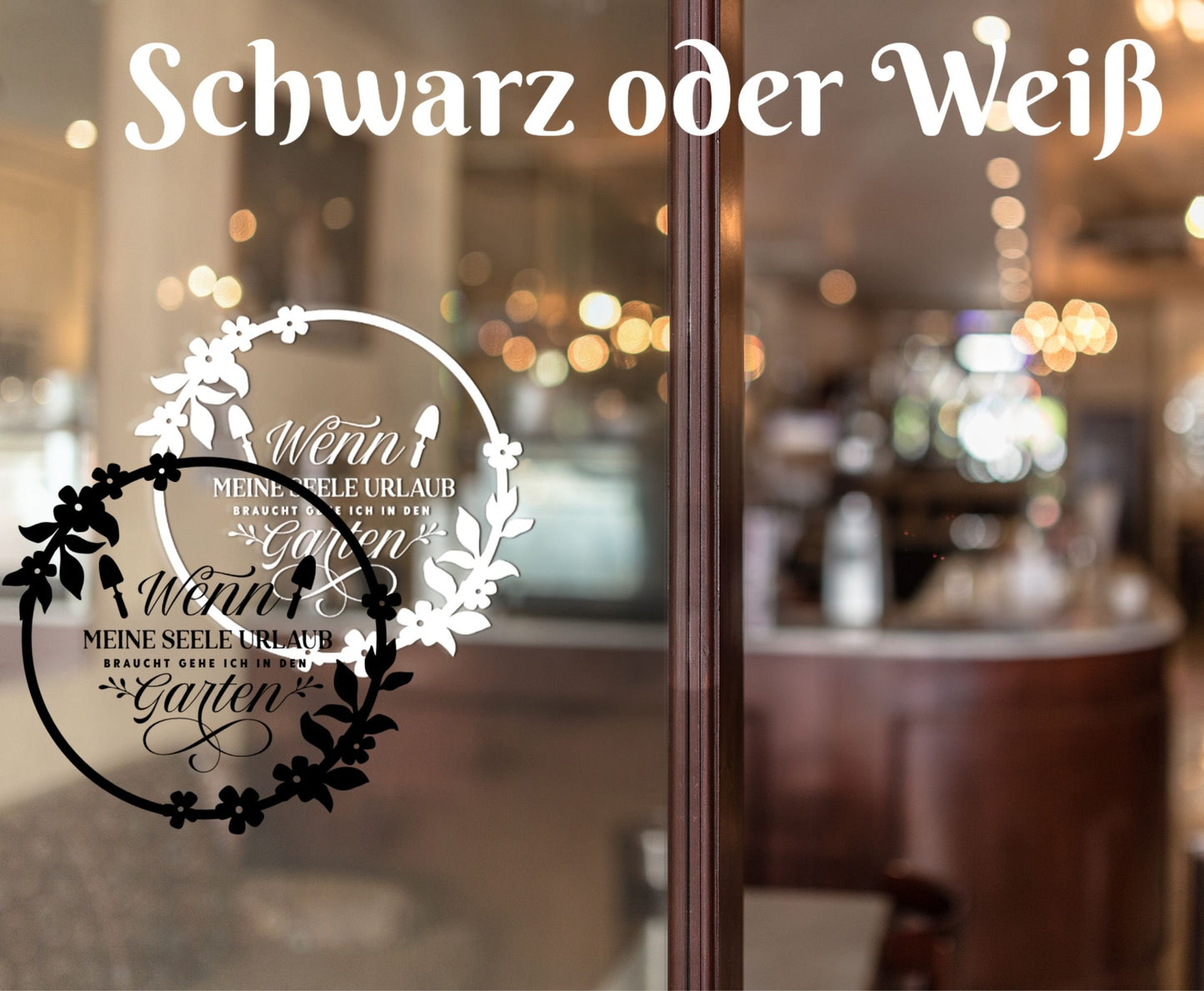 Aufkleber Fensteraufkleber Sticker Garten Deko Blumenkranz mit Spruch Seele Auszeit Jahreszeiten Dekoration Fensterbild Vinyl mehrere Größen