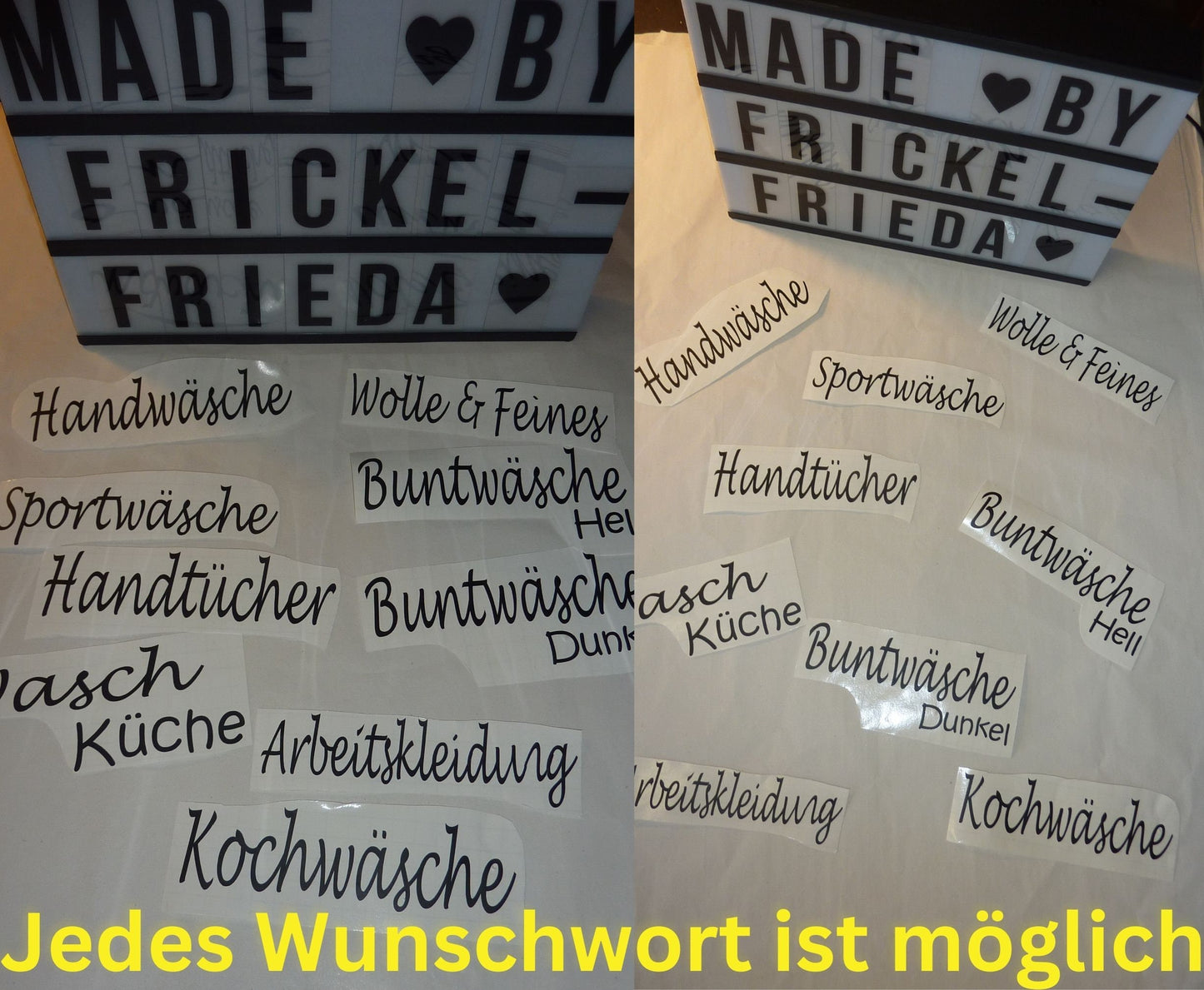 Aufkleber Sticker Vinyl Waschküche Wäsche Ordnungssystem Wäschesortierung