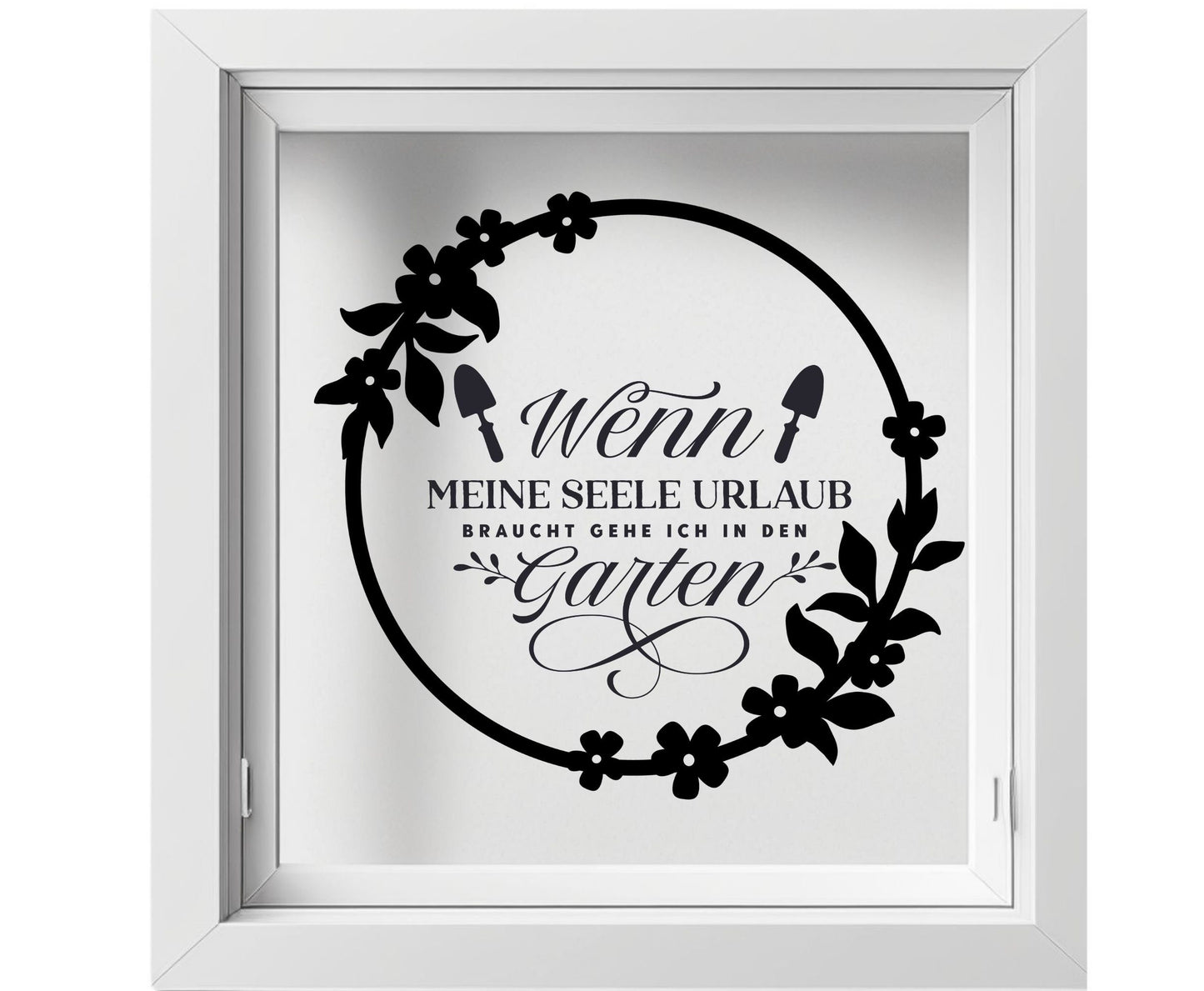 Aufkleber Fensteraufkleber Sticker Garten Deko Blumenkranz mit Spruch Seele Auszeit Jahreszeiten Dekoration Fensterbild Vinyl mehrere Größen