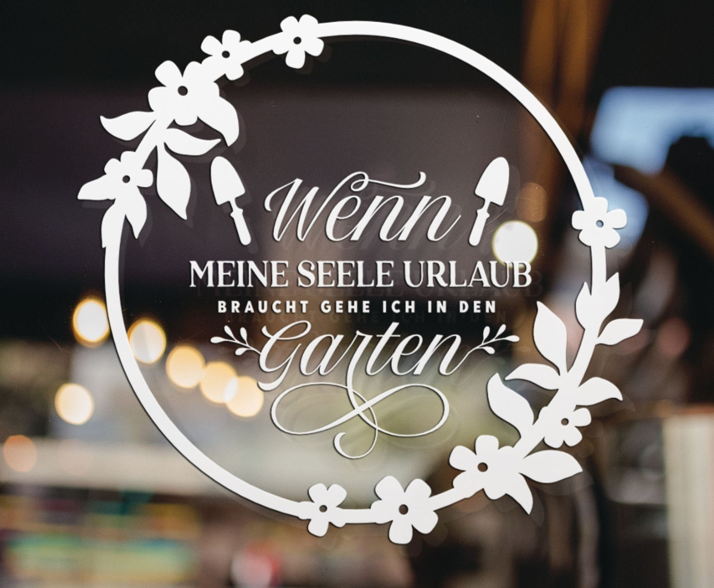 Aufkleber Fensteraufkleber Sticker Garten Deko Blumenkranz mit Spruch Seele Auszeit Jahreszeiten Dekoration Fensterbild Vinyl mehrere Größen