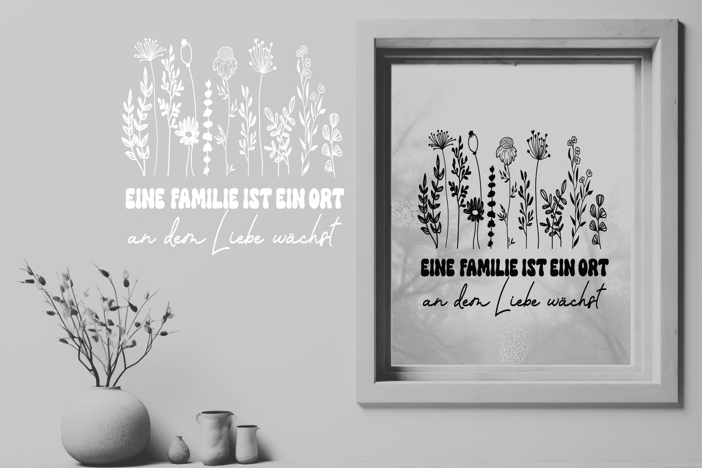 Familie ist ein Ort wo Liebe wächst Aufkleber mit Blumen Fensteraufkleber Sticker Deko mit Spruch Dekoration Fensterbild Vinyl Familienbild