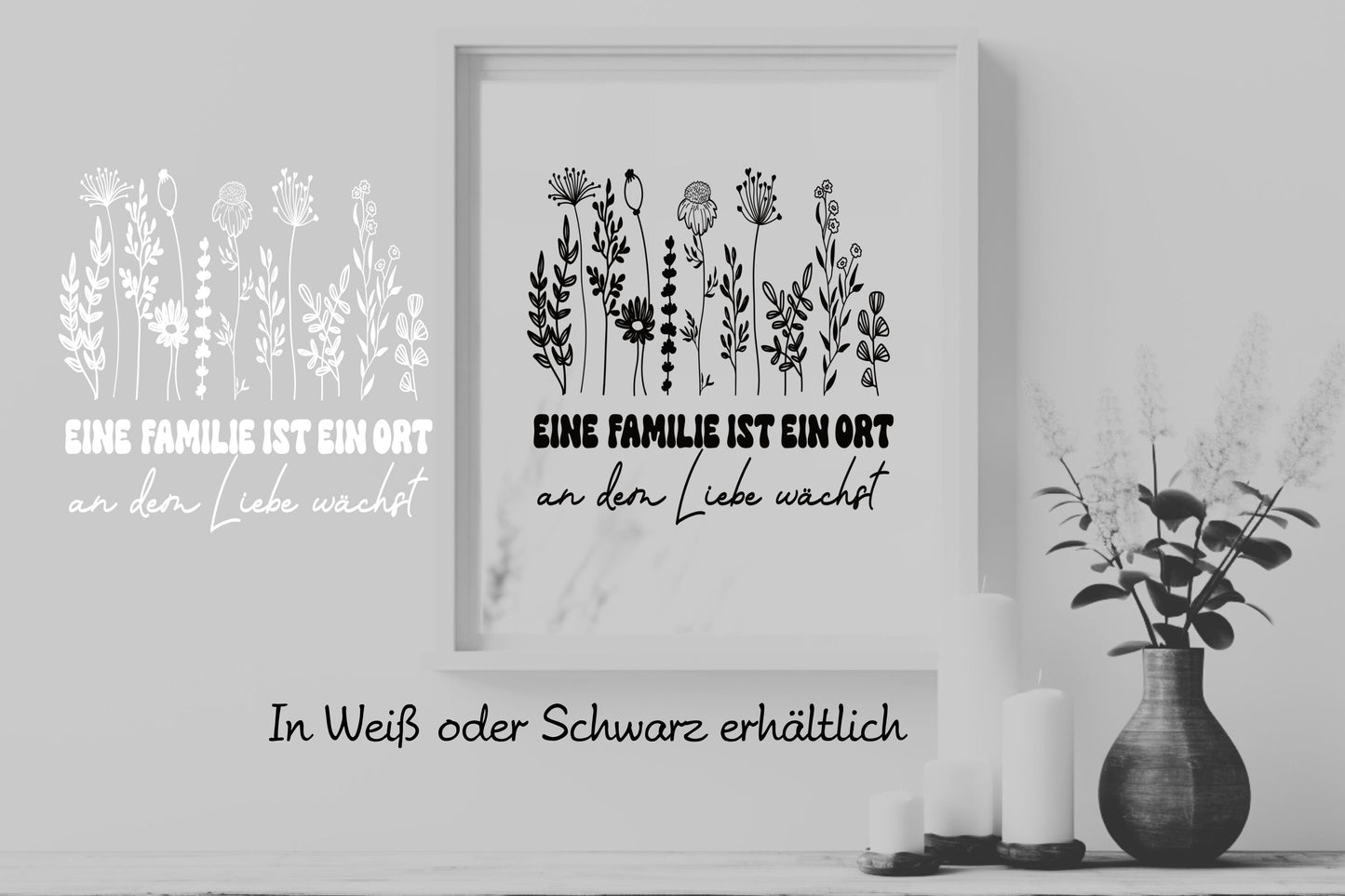 Familie ist ein Ort wo Liebe wächst Aufkleber mit Blumen Fensteraufkleber Sticker Deko mit Spruch Dekoration Fensterbild Vinyl Familienbild