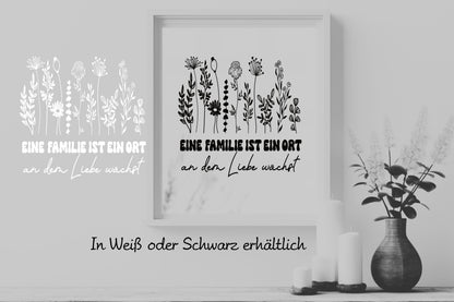 Familie ist ein Ort wo Liebe wächst Aufkleber mit Blumen Fensteraufkleber Sticker Deko mit Spruch Dekoration Fensterbild Vinyl Familienbild