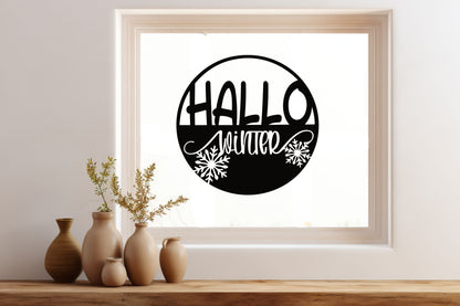 Aufkleber Fensteraufkleber Sticker Hallo Winter Schneeflocken Dekoration Vinyl Fensterbild