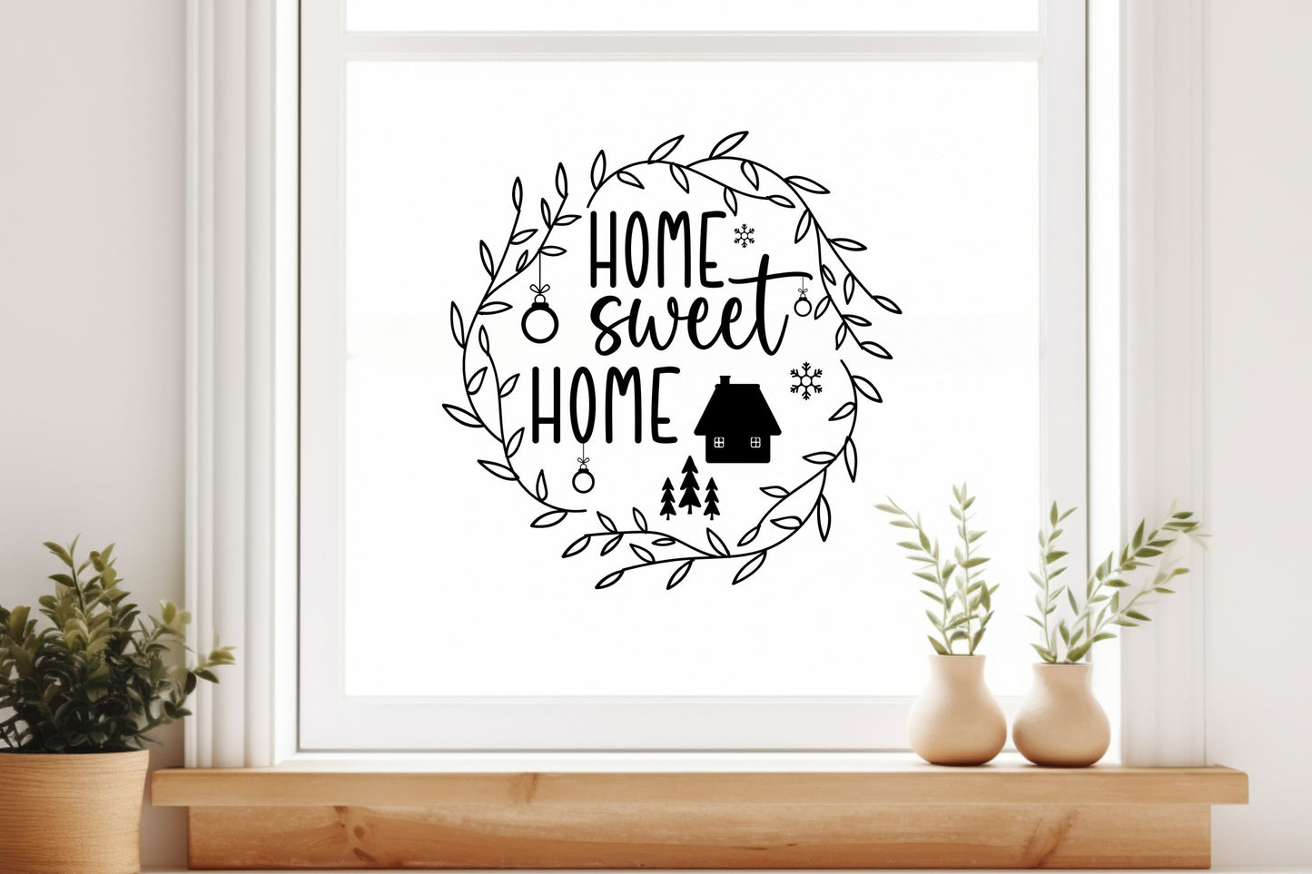 Aufkleber Fensteraufkleber Home Sweet Home Weihnachtszeit Kranz Willkommen Zuhause Dekoration Fensterbild Weihnachten Vinyl Fenstersticker