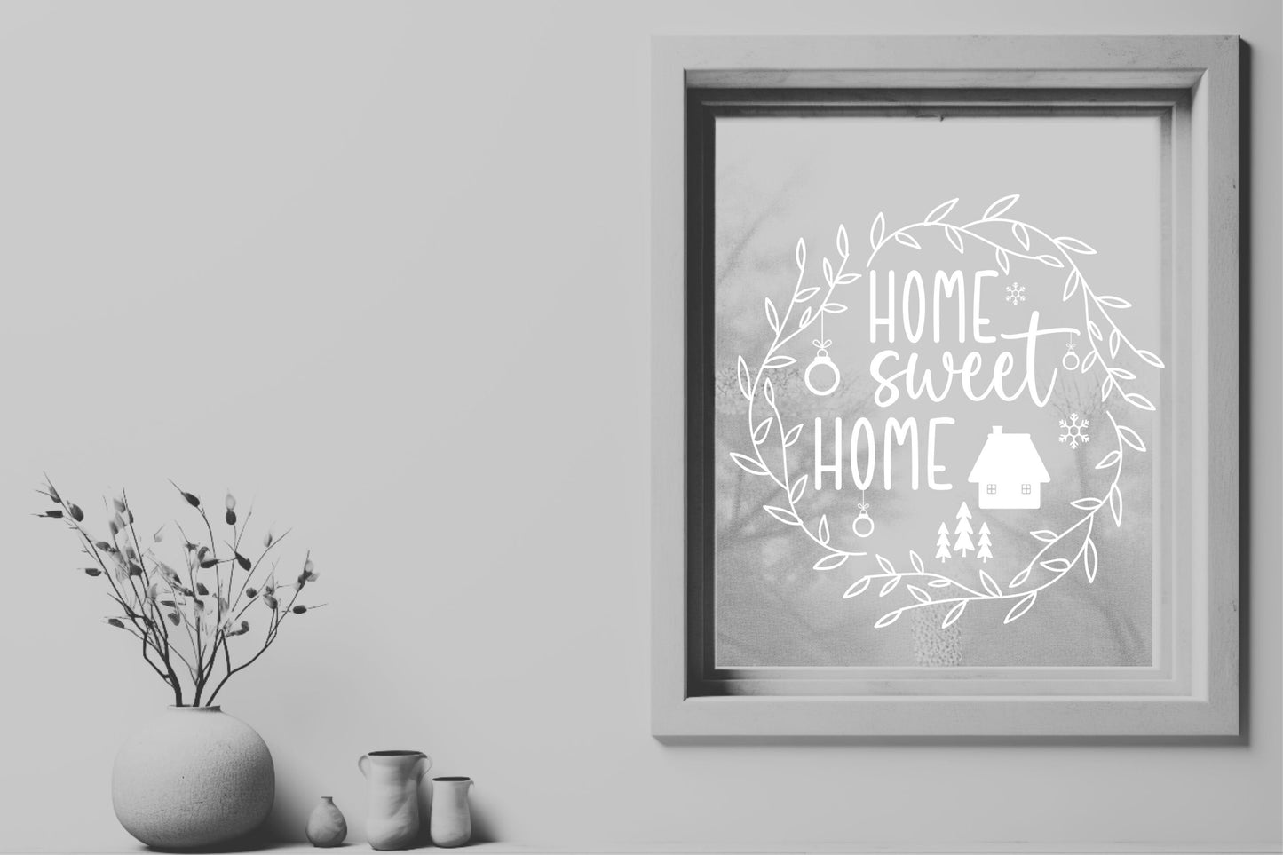 Aufkleber Fensteraufkleber Home Sweet Home Weihnachtszeit Kranz Willkommen Zuhause Dekoration Fensterbild Weihnachten Vinyl Fenstersticker