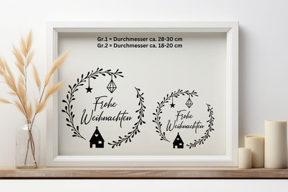 Fensteraufkleber Frohe Weihnachten Fensterbild Aufkleber Fenstersticker Weihnachtsfensterbild Kranz im Stil Minimalistisch Skandinavisch