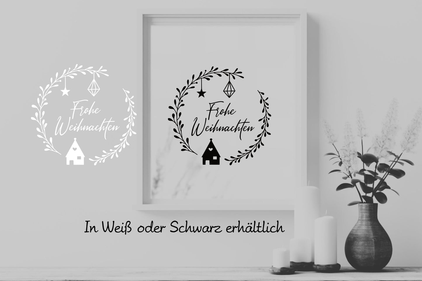 Fensteraufkleber Frohe Weihnachten Fensterbild Aufkleber Fenstersticker Weihnachtsfensterbild Kranz im Stil Minimalistisch Skandinavisch