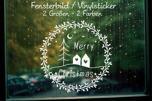 Fensteraufkleber merry christmas Fensterbild Aufkleber Fenstersticker Vinyl Weihnachtsfensterbild Kranz im Stil Minimalistisch Skandinavisch