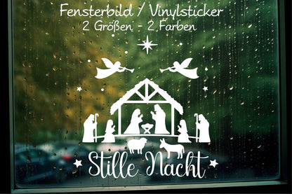 Fensteraufkleber mit Krippenspiel Krippe Christkind mit Engel Fensterbild Aufkleber Fenstersticker Weihnachtsfensterbild Stille Nacht Advent