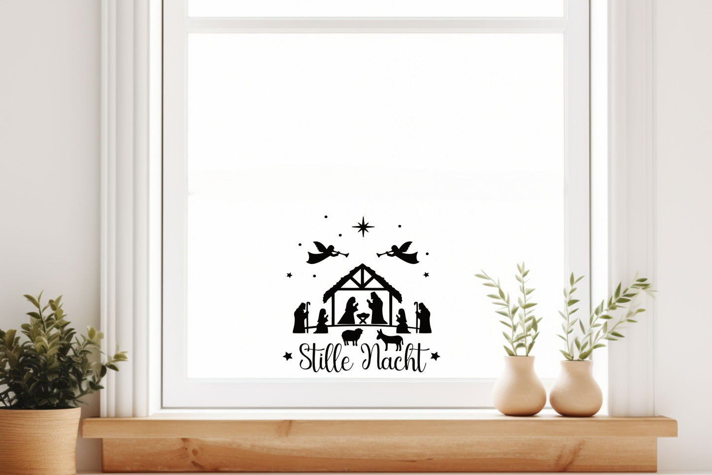 Fensteraufkleber mit Krippenspiel Krippe Christkind mit Engel Fensterbild Aufkleber Fenstersticker Weihnachtsfensterbild Stille Nacht Advent