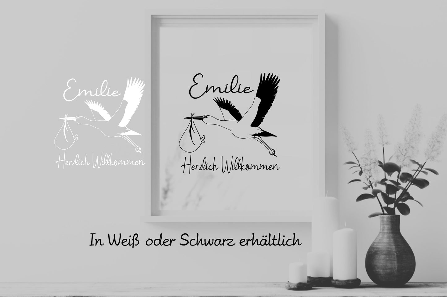 Aufkleber zur Geburt Personalisierung Sticker Storch bringt Baby Willkommen Neugeborene mit Namen Fensteraufkleber Glasaufkleber Geschenk