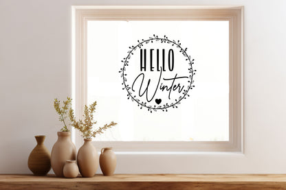 Aufkleber Fensteraufkleber Sticker hello Winter Dekoration Vinyl Fensterbild