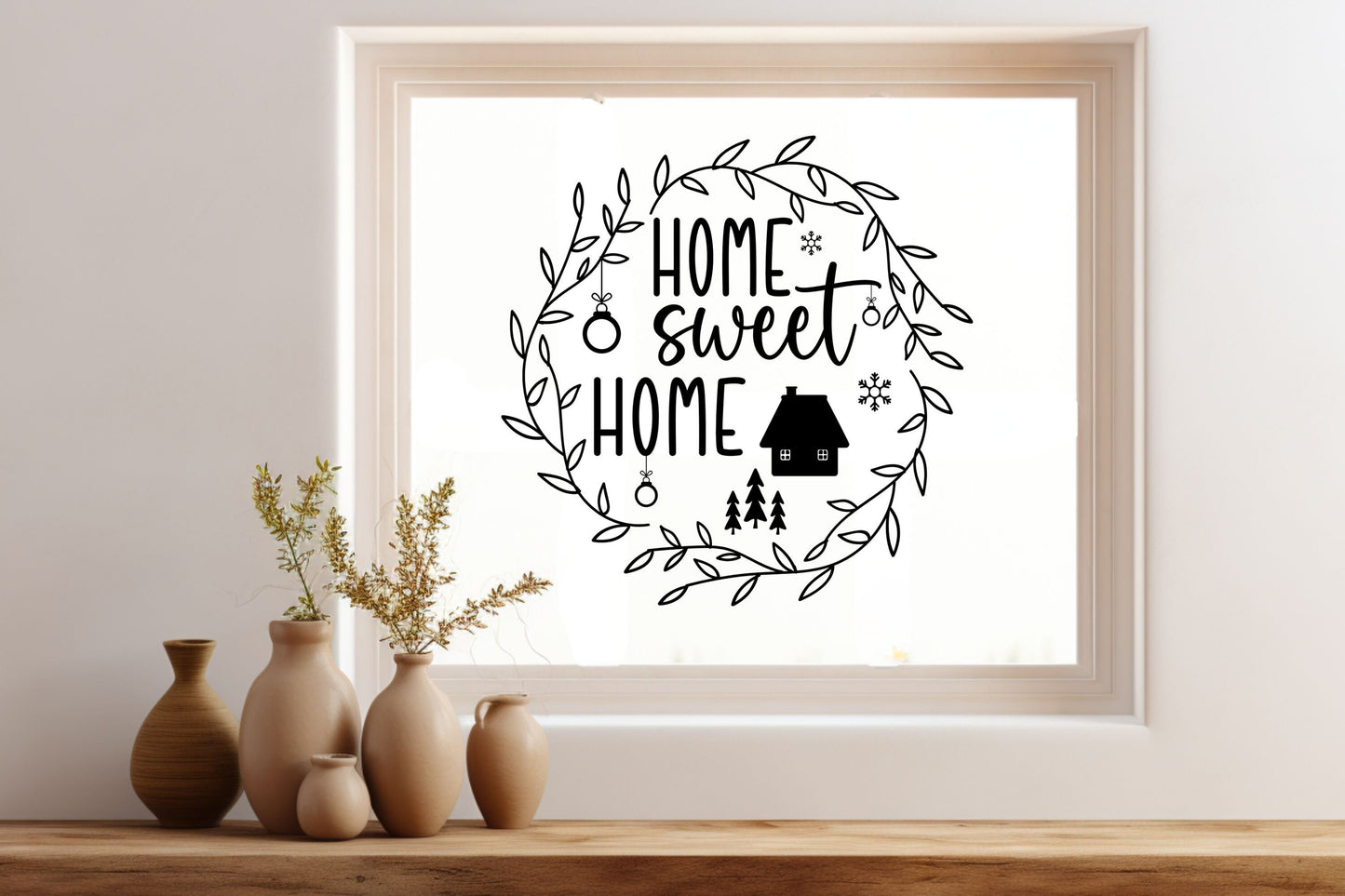 Aufkleber Fensteraufkleber Home Sweet Home Weihnachtszeit Kranz Willkommen Zuhause Dekoration Fensterbild Weihnachten Vinyl Fenstersticker