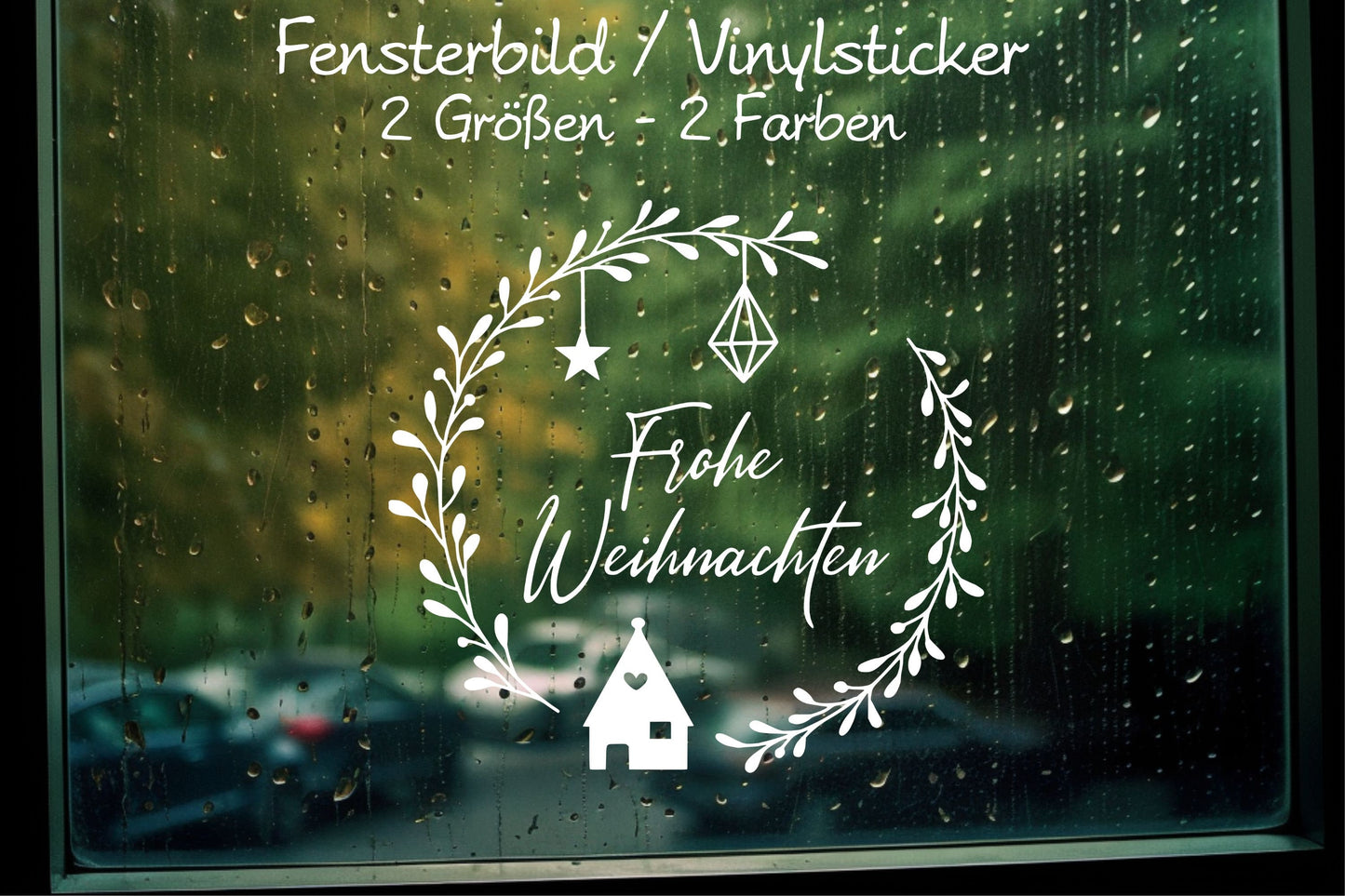 Fensteraufkleber Frohe Weihnachten Fensterbild Aufkleber Fenstersticker Weihnachtsfensterbild Kranz im Stil Minimalistisch Skandinavisch