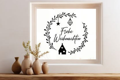 Fensteraufkleber Frohe Weihnachten Fensterbild Aufkleber Fenstersticker Weihnachtsfensterbild Kranz im Stil Minimalistisch Skandinavisch