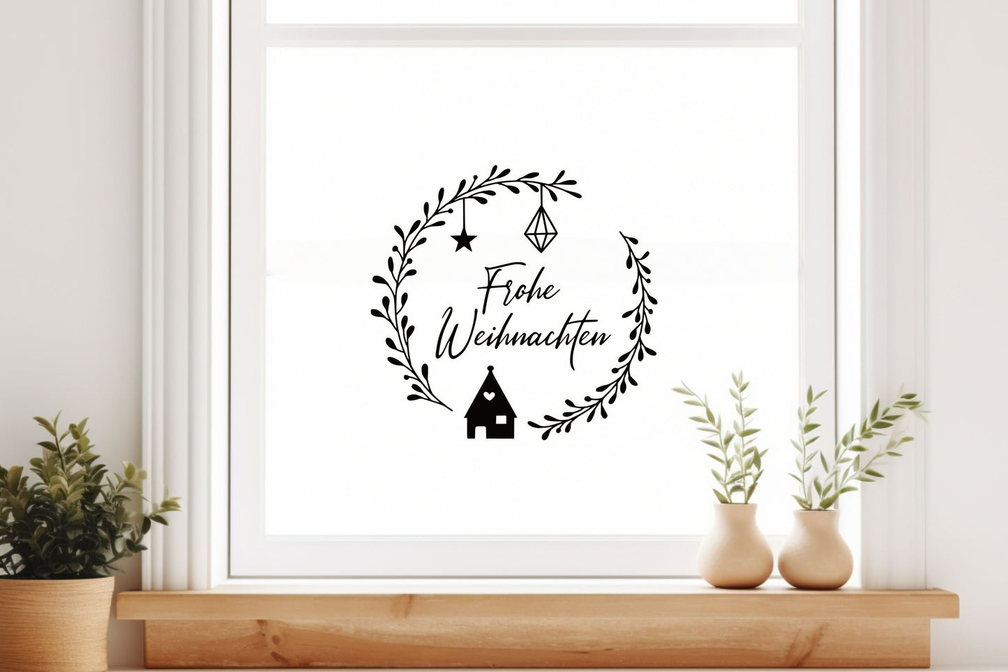 Fensteraufkleber Frohe Weihnachten Fensterbild Aufkleber Fenstersticker Weihnachtsfensterbild Kranz im Stil Minimalistisch Skandinavisch