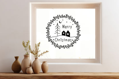 Fensteraufkleber merry christmas Fensterbild Aufkleber Fenstersticker Vinyl Weihnachtsfensterbild Kranz im Stil Minimalistisch Skandinavisch