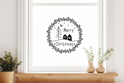 Fensteraufkleber merry christmas Fensterbild Aufkleber Fenstersticker Vinyl Weihnachtsfensterbild Kranz im Stil Minimalistisch Skandinavisch