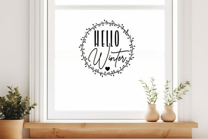 Aufkleber Fensteraufkleber Sticker hello Winter Dekoration Vinyl Fensterbild