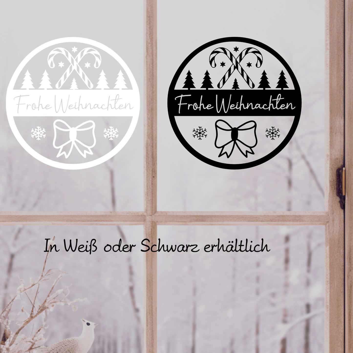 Fensteraufkleber Frohe Weihnachten Fensterbild Aufkleber Fenstersticker Weihnachtsfensterbild Kranz Zuckerstangen , Schneeflocken Schleife