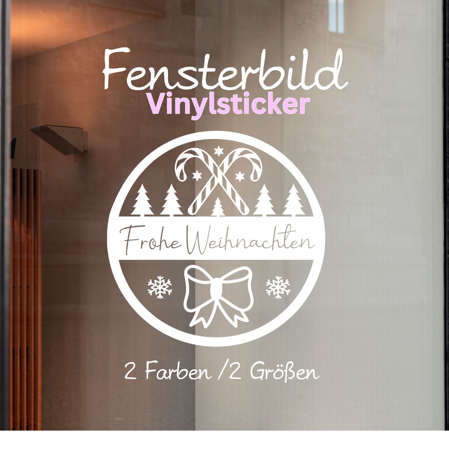 Fensteraufkleber Frohe Weihnachten Fensterbild Aufkleber Fenstersticker Weihnachtsfensterbild Kranz Zuckerstangen , Schneeflocken Schleife