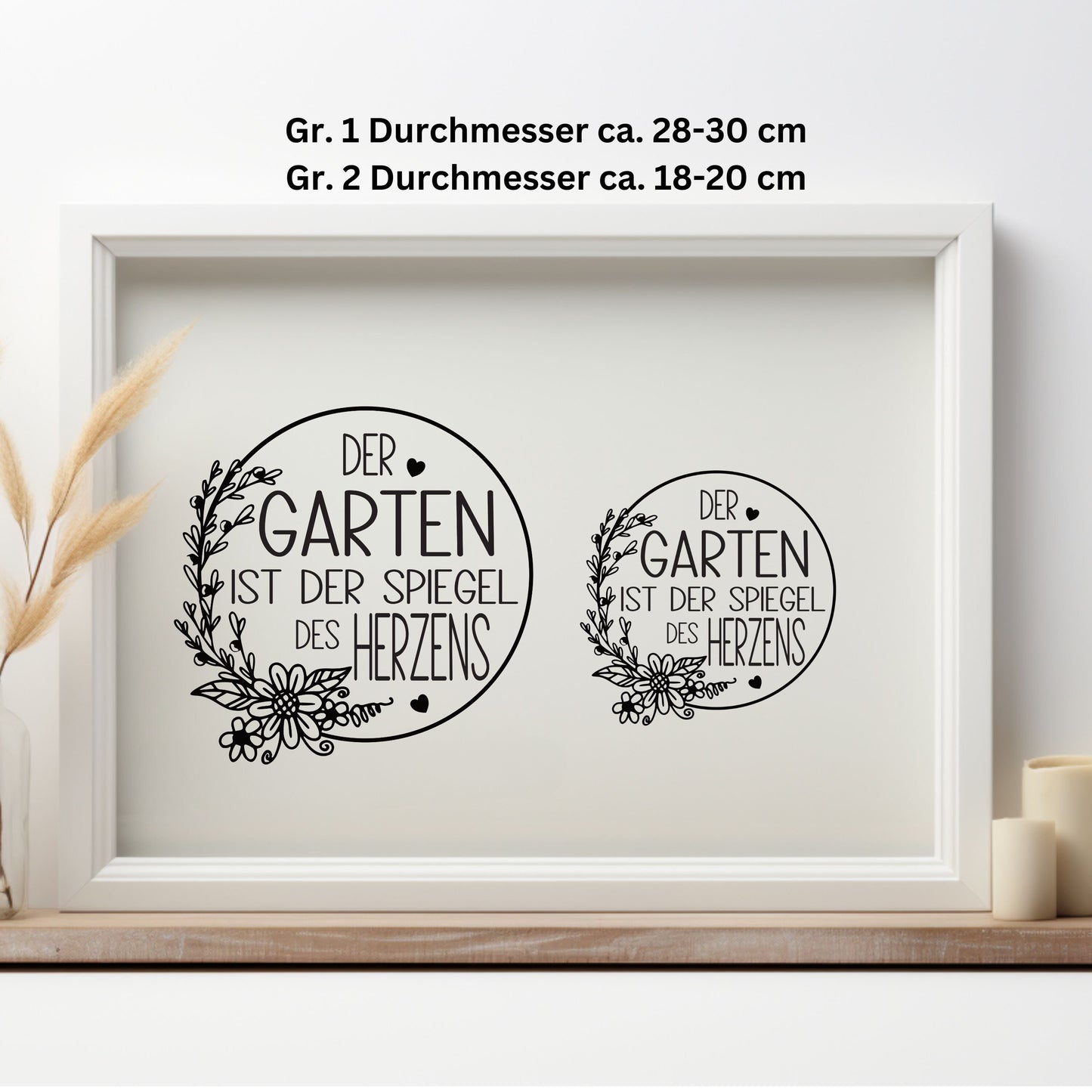 Aufkleber Fensteraufkleber Sticker Garten Dekokranz Blumenkranz mit Spruch Garten Spiegel des Herzens Dekoration Fensterbild Vinyl 2 Größen