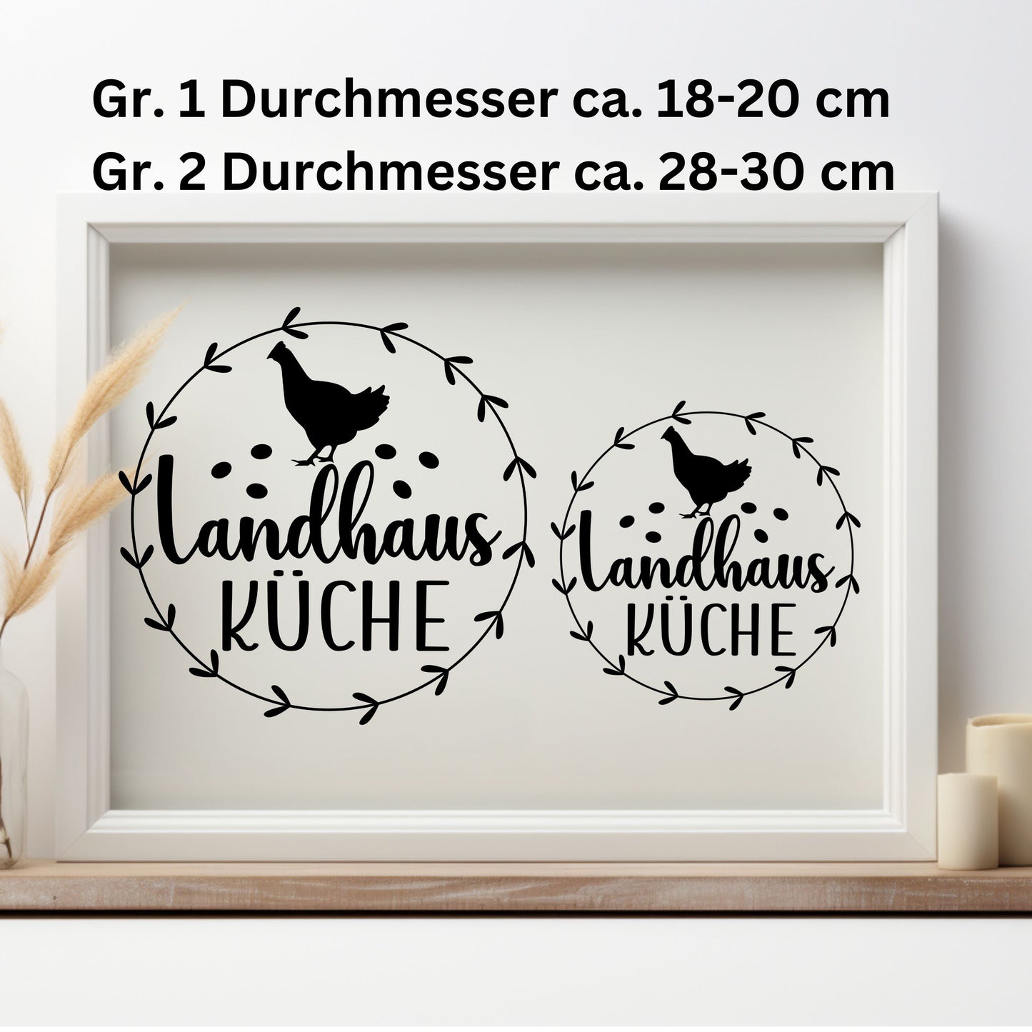 Landhaus Fensterbild Aufkleber Fensteraufkleber Landhausküche shabby minimalistisch Kranz Huhn Dekoration Vinyl Landhausbild für die Küche