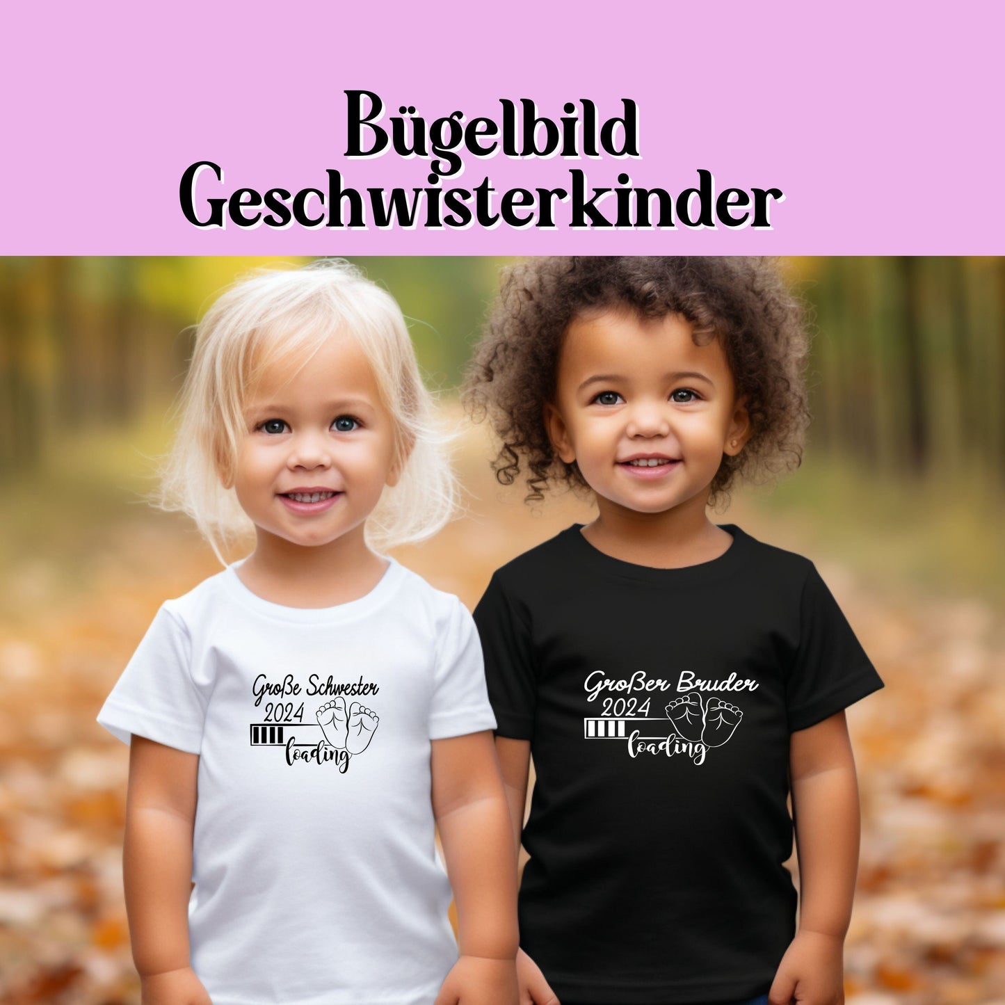 Bügelbild Großer Bruder Große Schwester Aufbügler Applikation Aufbügelbild Ladebalken Willkommen Baby 2024 Babyfüße Diy f. Geschwisterkinder