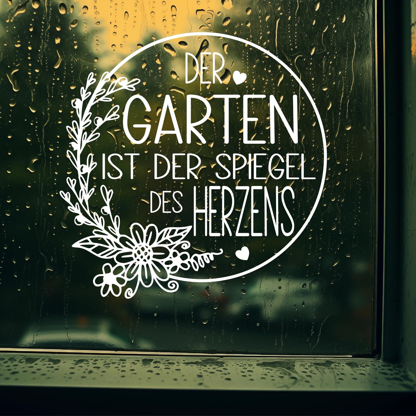 Aufkleber Fensteraufkleber Sticker Garten Dekokranz Blumenkranz mit Spruch Garten Spiegel des Herzens Dekoration Fensterbild Vinyl 2 Größen