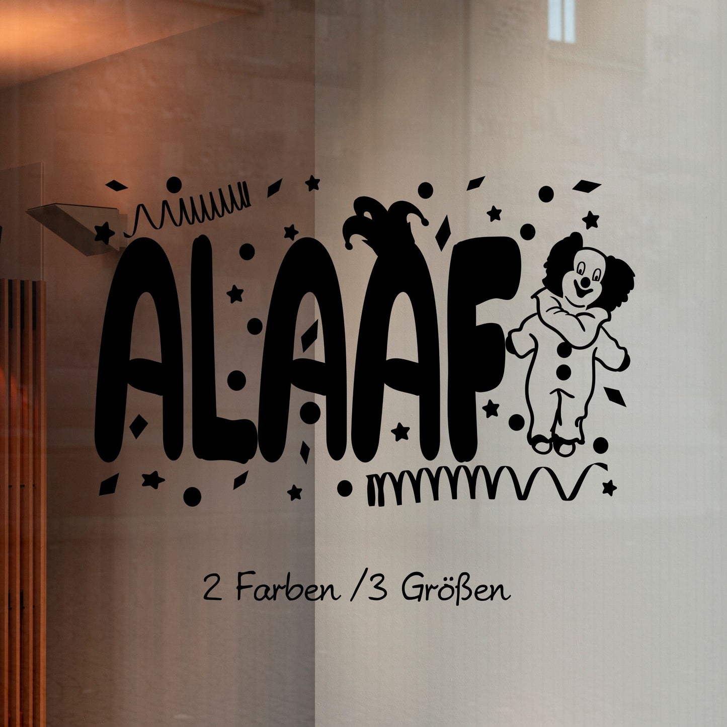 Fensterbild für Karneval Fensteraufkleber Sticker zum Fasching Alaaf mit Clown, Narrenkappe, Konfetti saisonaler Aufkleber aus Vinylfolie