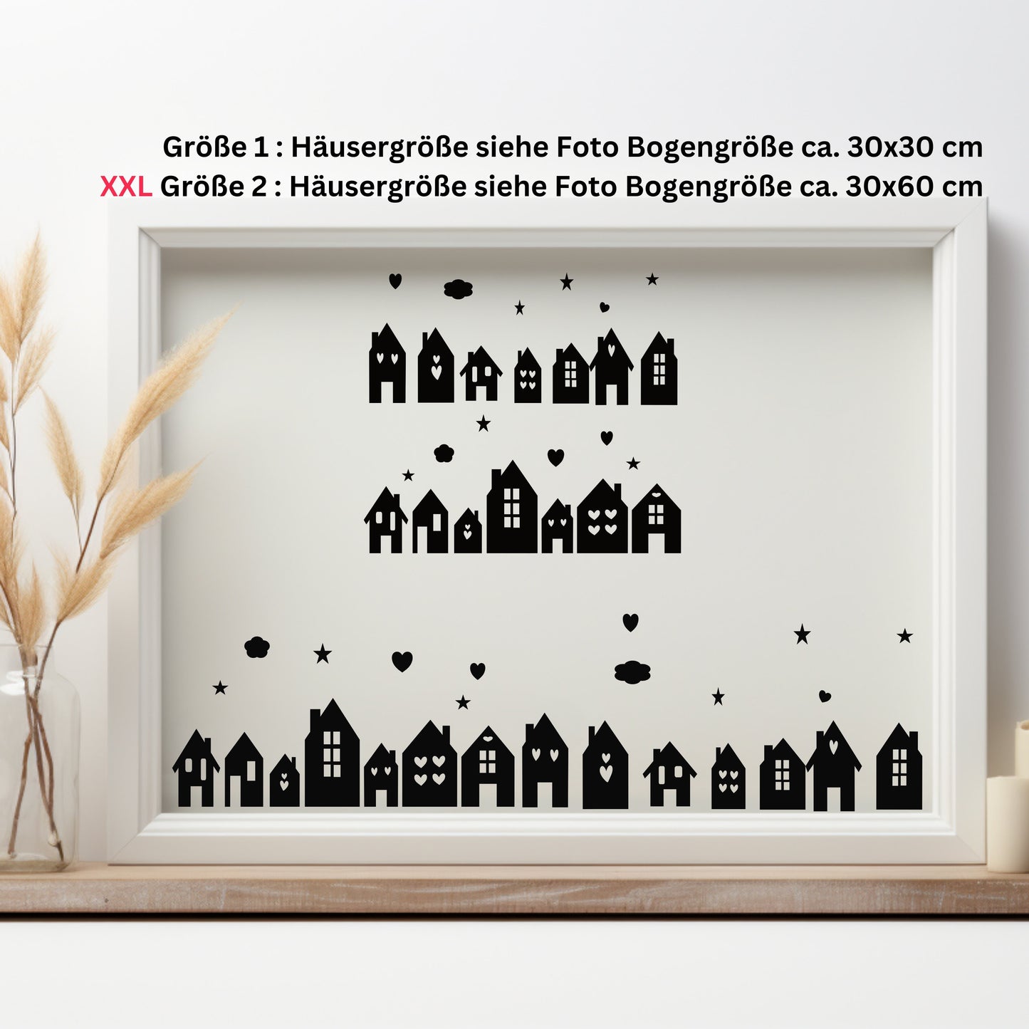 Dorf Häuser Dekofenster Häuserreihe Landhaus Aufkleber Fensteraufkleber Vinyl Fensterbild Shabby Sticker Haus XXL Dorf minimalistisch Hygge