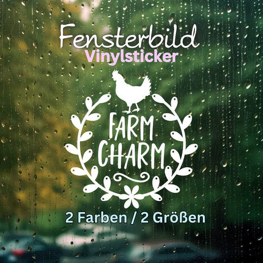 Landhaus Fensterbild Deko Aufkleber Fensteraufkleber Farm charm Kranz mit Huhn Dekoration Vinyl Landhausbild Milchkannensticker Briefkasten