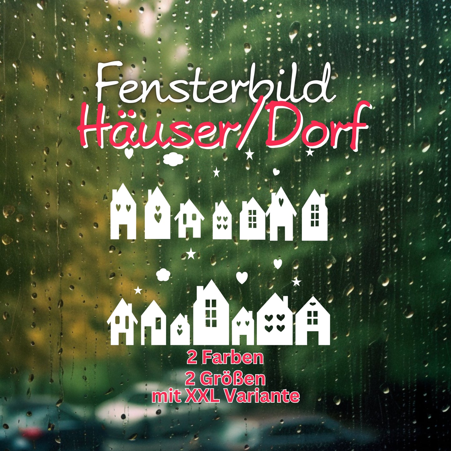 Dorf Häuser Dekofenster Häuserreihe Landhaus Aufkleber Fensteraufkleber Vinyl Fensterbild Shabby Sticker Haus XXL Dorf minimalistisch Hygge