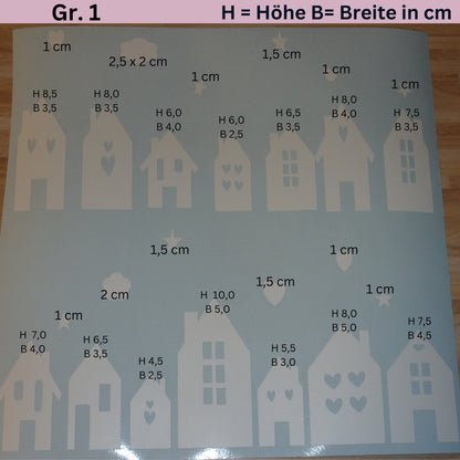 Dorf Häuser Dekofenster Häuserreihe Landhaus Aufkleber Fensteraufkleber Vinyl Fensterbild Shabby Sticker Haus XXL Dorf minimalistisch Hygge