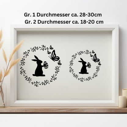 Aufkleber Kranz Fensterbild Ostern Fensteraufkleber, Osterfest , Osterkranz mit Osterhase und Schmetterlinge minimalistische Osterdekoration