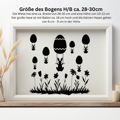 Aufkleber Hasenwiese Wildblumen Fensterbild Ostern Fensteraufkleber, Osterfest , Osterhase und Ostereier Ballons minimalistische Osterdeko