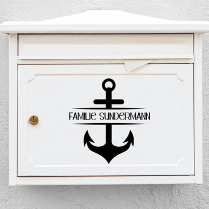 Personalisierter Briefkastenaufkleber maritimer Aufkleber für Postkasten , Mülltonnen , Fenster Haustüren, Familien Sticker Namen und Anker